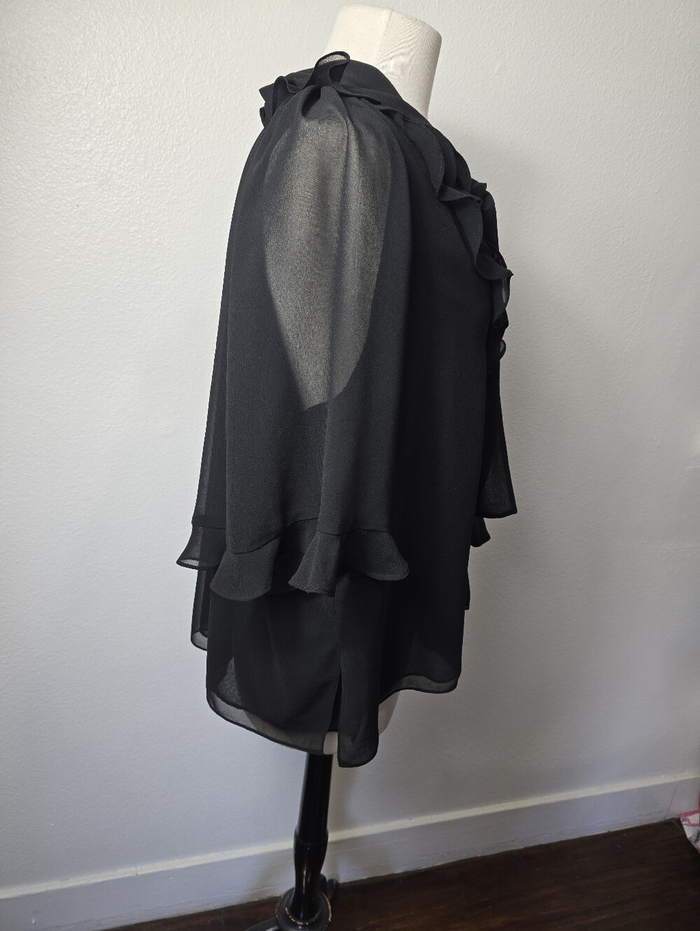 Kobi Halperin Black Ruffle Tie-Neck Blouse Office Casual Ruffle - Picture 4 of 7